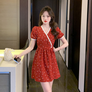 TR12451# 一片裙红色小个子短裙夏季新款法式小众设计连衣裙 服装批发女装服饰货源
