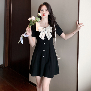 RM1384#新款小香风气质黑白修身喇叭七分袖气质连衣裙