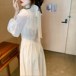 RM2021#新款长袖雪纺仙女连衣裙法式收腰温柔中长裙