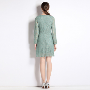 RM24015#春夏新款高端蕾丝连衣裙淑女长袖V领中裙