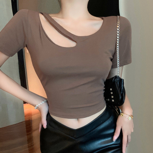 RM3025#夏季新款设计感镂空性感短袖T恤女修身显瘦薄短款上衣潮