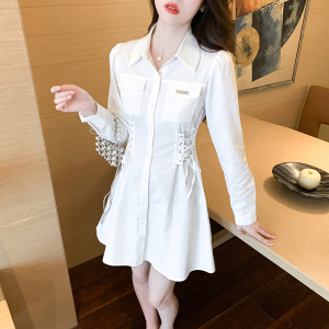 TR11770# 春装新款女装设计感小众衬衣裙时尚洋气白色中长款衬衫 服装批发女装服饰货源