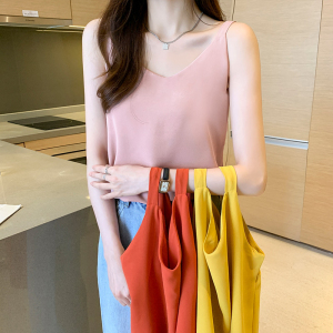 RM1550#小V领吊带背心女韩版夏季新款无袖宽松百搭小众设计感上衣潮