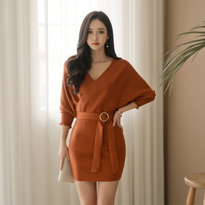 RM1614#女装韩版修身显瘦性感包臀内针织打底连衣裙