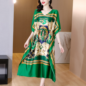RM7165#真丝连衣裙高级感新款高端设计感大牌桑蚕丝蝙蝠袖气质裙