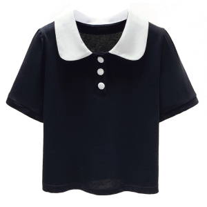 RM5253#夏韩版新款学院风娃娃领拼色短袖T恤时尚百搭上衣