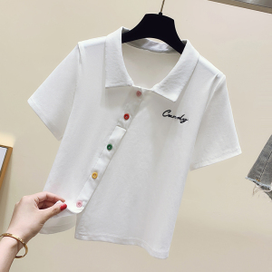 RM5254#韩版新款polo领设计感小众刺绣字母T时尚百搭上衣