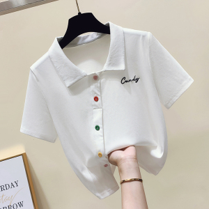 RM5254#韩版新款polo领设计感小众刺绣字母T时尚百搭上衣