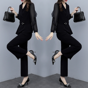 RM1695#大码女装港味轻熟风女装职业气质显瘦上衣阔腿裤两件套装潮