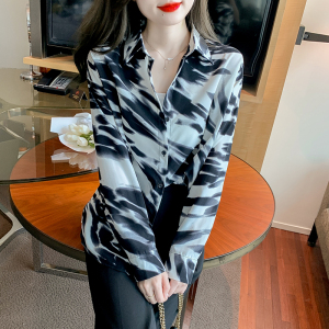 RM1403#水墨画印花长袖衬衫女宽松百搭高级感薄款防晒衣外套