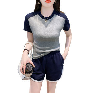 TR17443# 网红运动女夏季新款时尚洋气t恤休闲短款两件套 服装批发女装服饰货源