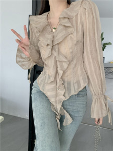 RM7651#新款设计感长袖纯色百搭衬衫