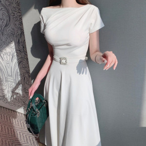 TR14336#  韩国chic 领口设计不规则显瘦针织连衣裙