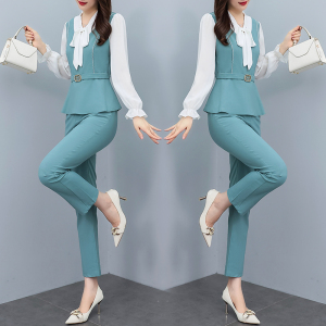 RM1697#新款洋气名媛风大码女装显瘦系带蝴蝶结西装裤两件套