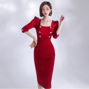 RM4631#新款韩版时尚气质优雅显瘦性感包臀中长打底连衣裙