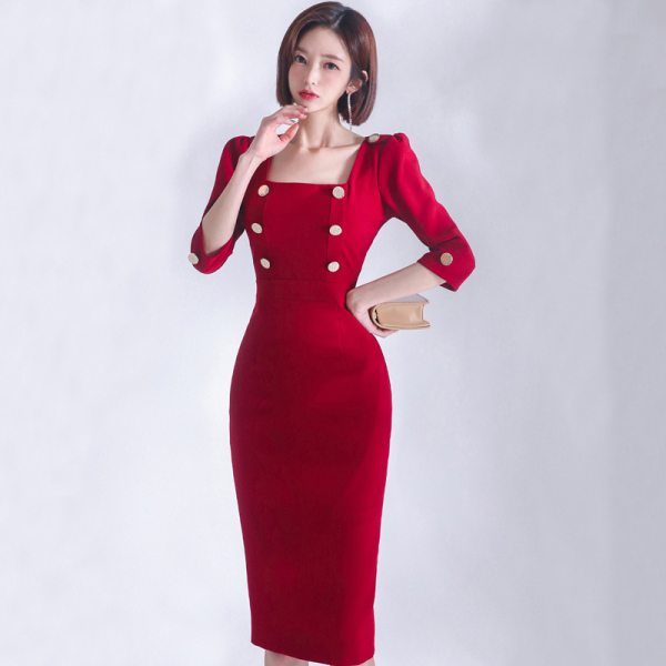 RM4631#新款韩版时尚气质优雅显瘦性感包臀中长打底连衣裙