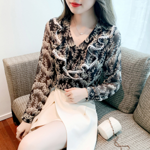 RM1666#新款荷叶边雪纺衫韩版温柔风优雅超仙小衫