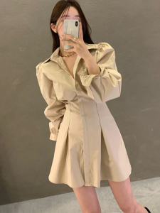 RM2652#韩版新款春装修身显瘦长袖衬衫连衣裙