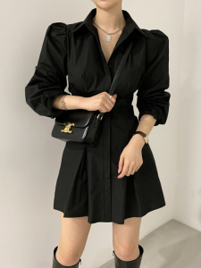 RM2652#韩版新款春装修身显瘦长袖衬衫连衣裙