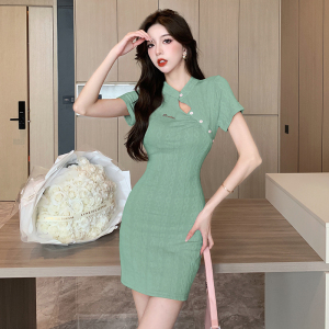 RM2255#夏季新款法式设计感甜辣风改良旗袍连衣裙露背设计