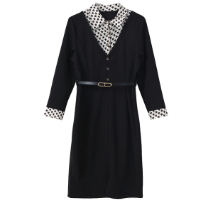 RM4057#春季新款时尚妈妈装连衣裙衬衫领假两件洋气收腰显瘦裙子