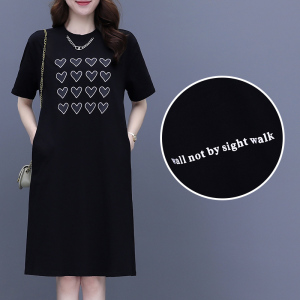 RM20076#欧货ins潮大码女2023夏季爱心印花时尚懒人中长款T恤裙