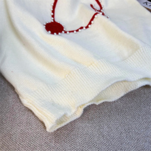 RM3526#红色圆领短袖针织衫春装2023年新款复古撞色兔子洋气上衣女