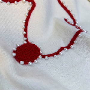 RM3526#红色圆领短袖针织衫春装2023年新款复古撞色兔子洋气上衣女
