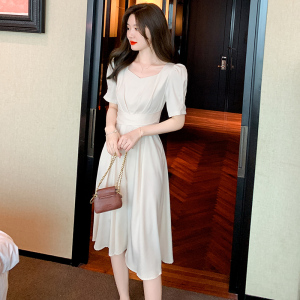 RM16684#法式复古方领连衣裙子女夏春高级感惊艳绝美收腰显瘦长裙