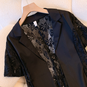 RM6111#春夏新款大码女装时尚西装领外套防晒镂空气质拼接上衣短袖