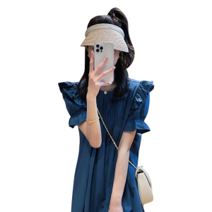 TR12671# 法式高级感长裙梨形身材新款小个子显瘦蓝色连衣裙子女夏季 服装批发女装服饰货源