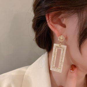 CX9902# 最便宜饰品批发 实拍银针镶钻方形镂空耳环韩国时尚气质耳钉ins风耳坠个性