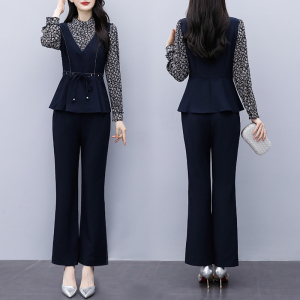 TR17335# 春装时尚韩版花色拼接显瘦两件套套裤套装女 服装批发女装服饰批发