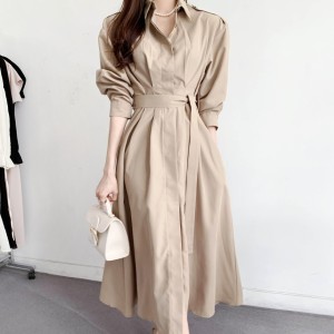 TR14399# 韩版INS系带设计款翻领长袖衬衣裙 服装批发女装服饰货源