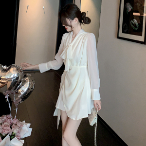 RM2759#新款连衣裙韩版甜美淑女长袖V领雪纺裙