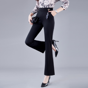 RM2946#春夏新款气质中高腰长裤修身显瘦喇叭裤女