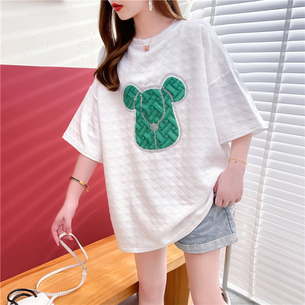 RM1879#韩版宽松刺绣卡通大码女装短袖T恤女