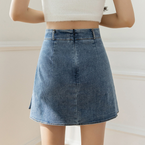 RM1895#牛仔半身裙2023年夏季新款高腰显瘦百折A字短裙子女