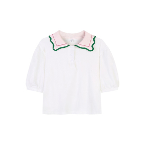 TR14224# 棉甜美polo领设计感短袖T恤宽松翻领短袖T恤女 服装批发女装服饰货源