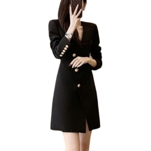 TR14121# 西装裙女秋设计感小众秋装新款法式气质修身黑色长袖连衣裙 服装批发女装服饰货源