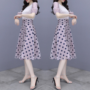 RM5877#波点半身裙时尚套装女2023夏季新款缎面气质名媛风显瘦两件套