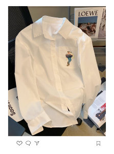 RM1829#白色卡通兔子长袖衬衫女设计感小众 新款休闲宽松百搭衬衣