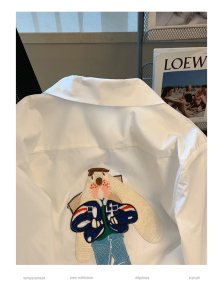 RM1829#白色卡通兔子长袖衬衫女设计感小众 新款休闲宽松百搭衬衣