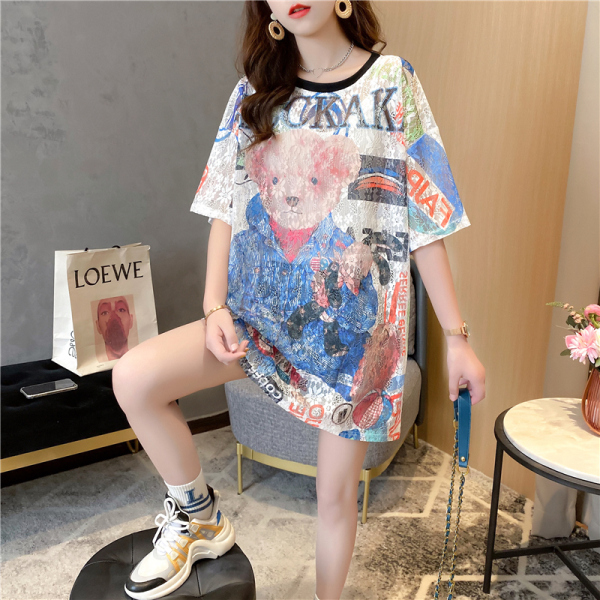 RM1889#夏季韩版宽松印花卡通大码女装短袖T恤女