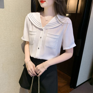 RM2226#夏季新款白色简约气质上衣女设计感小众百搭衬衫
