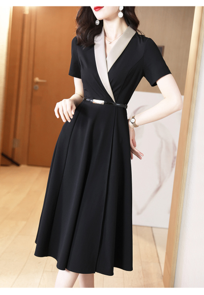 RM4117#黑色连衣裙女2023年春夏新款法式短袖小众设计感赫本风小黑裙...