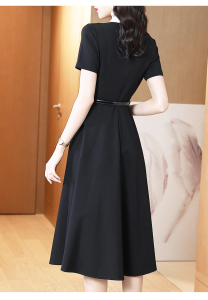 RM4117#黑色连衣裙女2023年春夏新款法式短袖小众设计感赫本风小黑裙长裙
