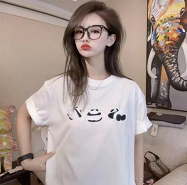 RM1989#李西西刺绣熊猫 短袖T恤圆领宽松白色夏季百搭