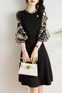 RM4120#新款韩版春装中长款收腰显瘦时尚气质七分袖A字连衣裙女士