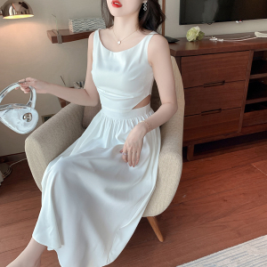 RM13436#真口袋无袖连衣裙2023新款女夏季法式气质小众设计长裙